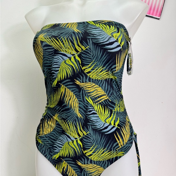 Victoria's Secret Green and Yellow Leaf Print One Piece Swimsuit Sz M NWT